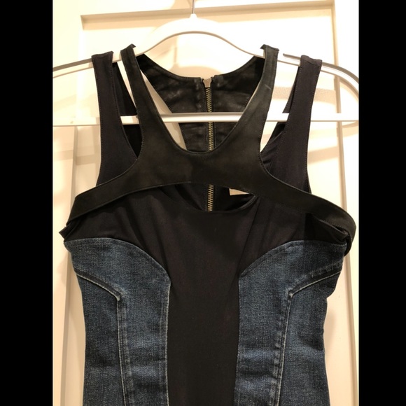 HELMUT LANG Denim & black suede and stretch dress - Picture 5 of 6